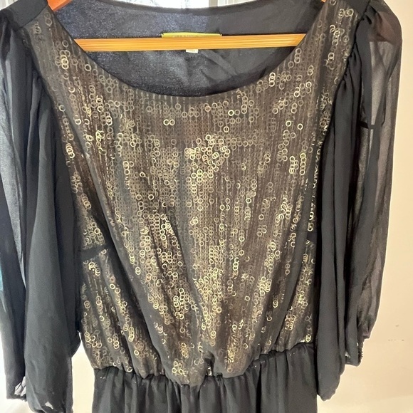 Gianni Bini Party Cocktail Black Mini Dress w Sheer Sleeves Sequined Front Sz S - Picture 10 of 11